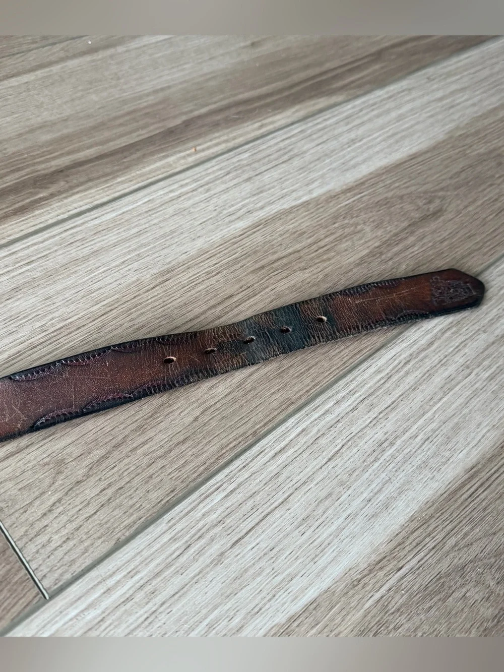 Vintage Brown Leather Train Embossed Belt